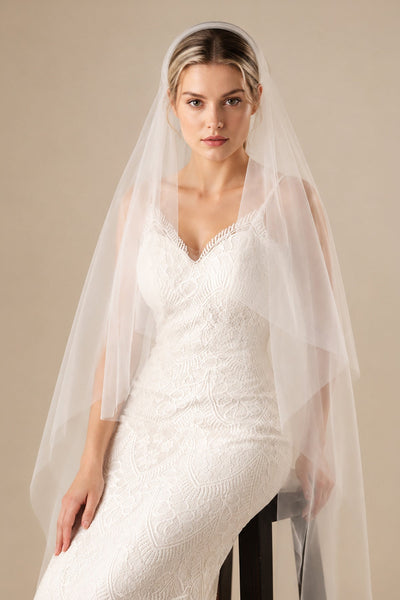 Simple Tulle Knee Length Juliet Cap Veils in Ivory - BOLODOO Wedding Veils