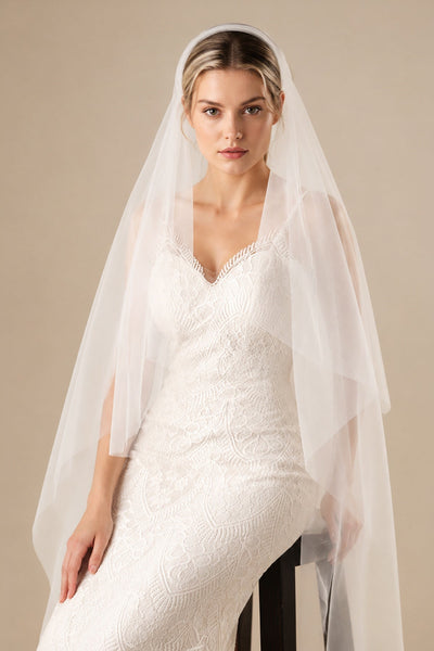 Simple Tulle Knee Length Juliet Cap Veils in White - BOLODOO Wedding Veils
