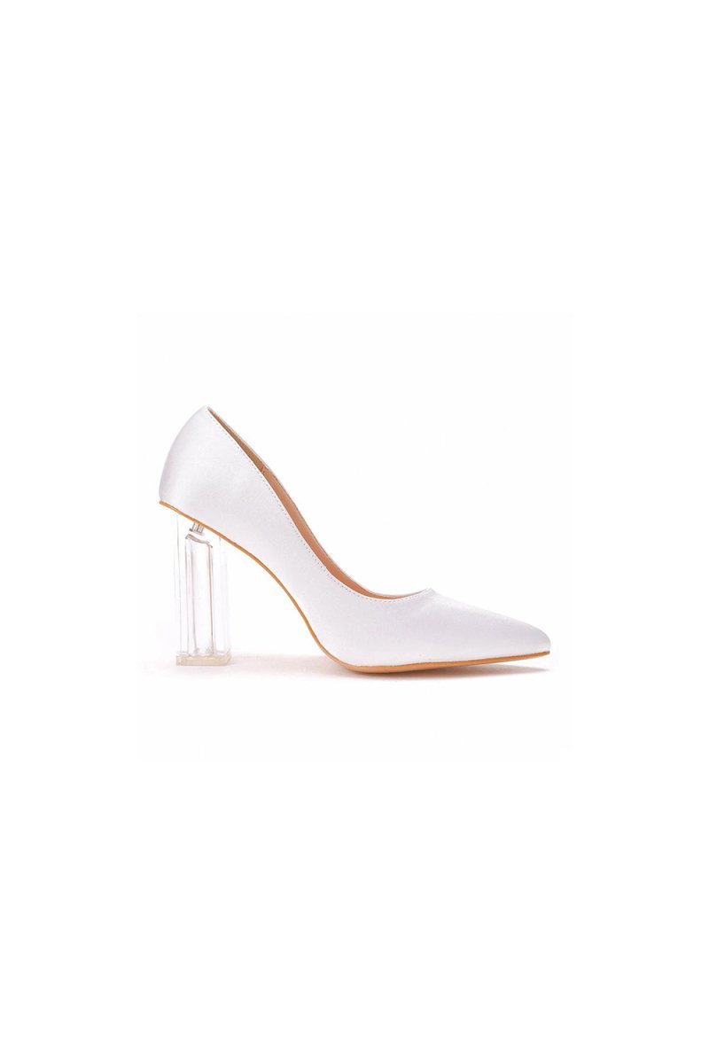 Simple White Pointed Toe Transparent Block Heels