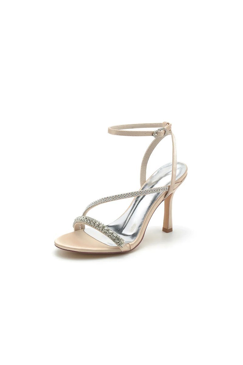 Single Strap Ankle Strap Wedding Shoes With Rhinestone - BOLODOO
