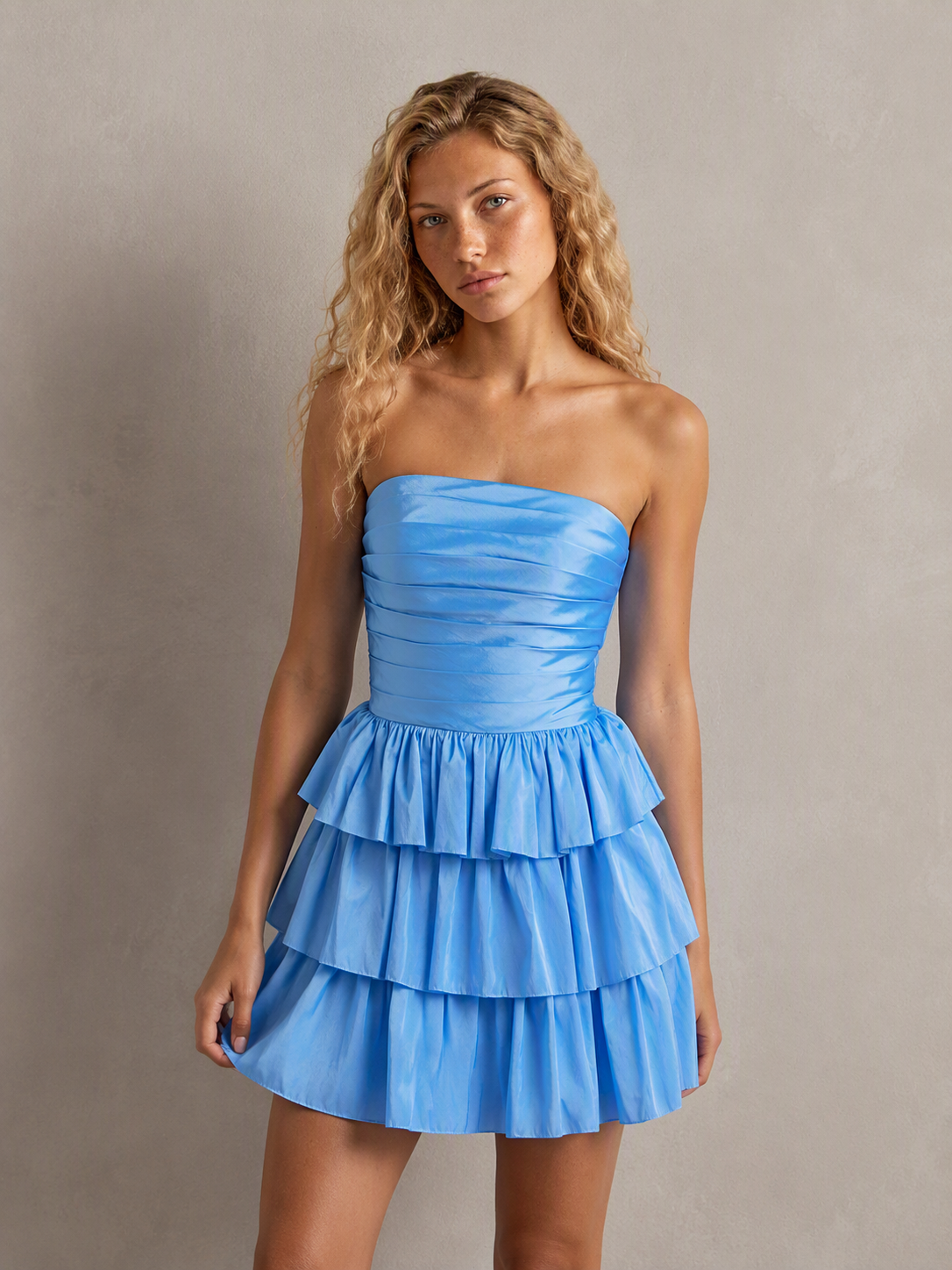 BOLODOO Sky Blue Tiered Strapless Mini Dress - Sky Blue - image 1