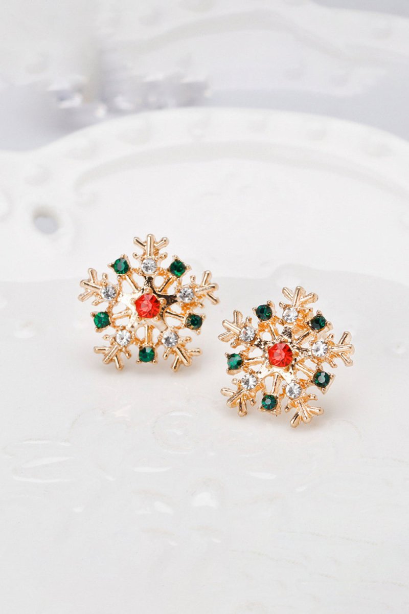 Snowflake Gold Earrings Rhinestones - BOLODOO