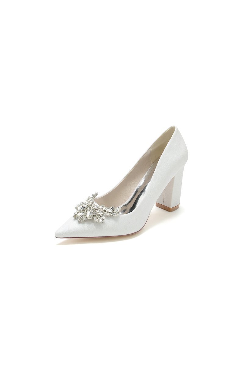 Sparkle Pointed Toe Glitter Chunky Heels With Rhinestone - BOLODOO