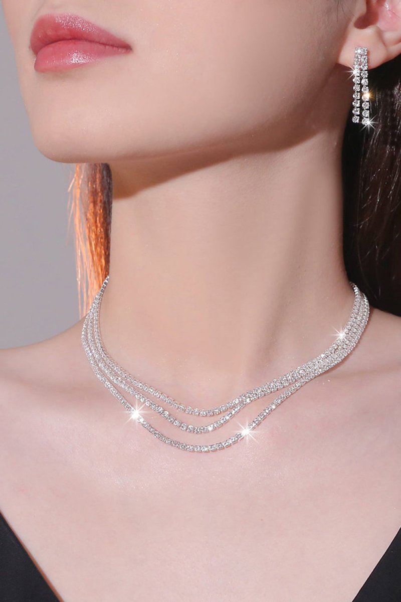 Sparkly Multilayer Thin Rhinestone Necklace And Earrings Set
