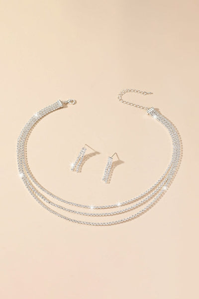 Sparkly Multilayer Thin Rhinestone Necklace And Earrings Set - BOLODOO