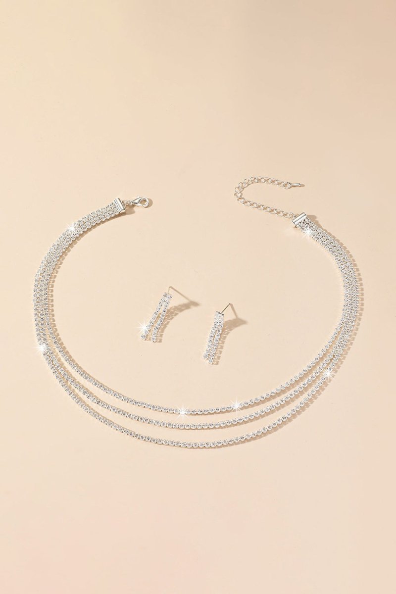 Sparkly Multilayer Thin Rhinestone Necklace And Earrings Set - BOLODOO
