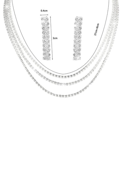 Sparkly Multilayer Thin Rhinestone Necklace And Earrings Set