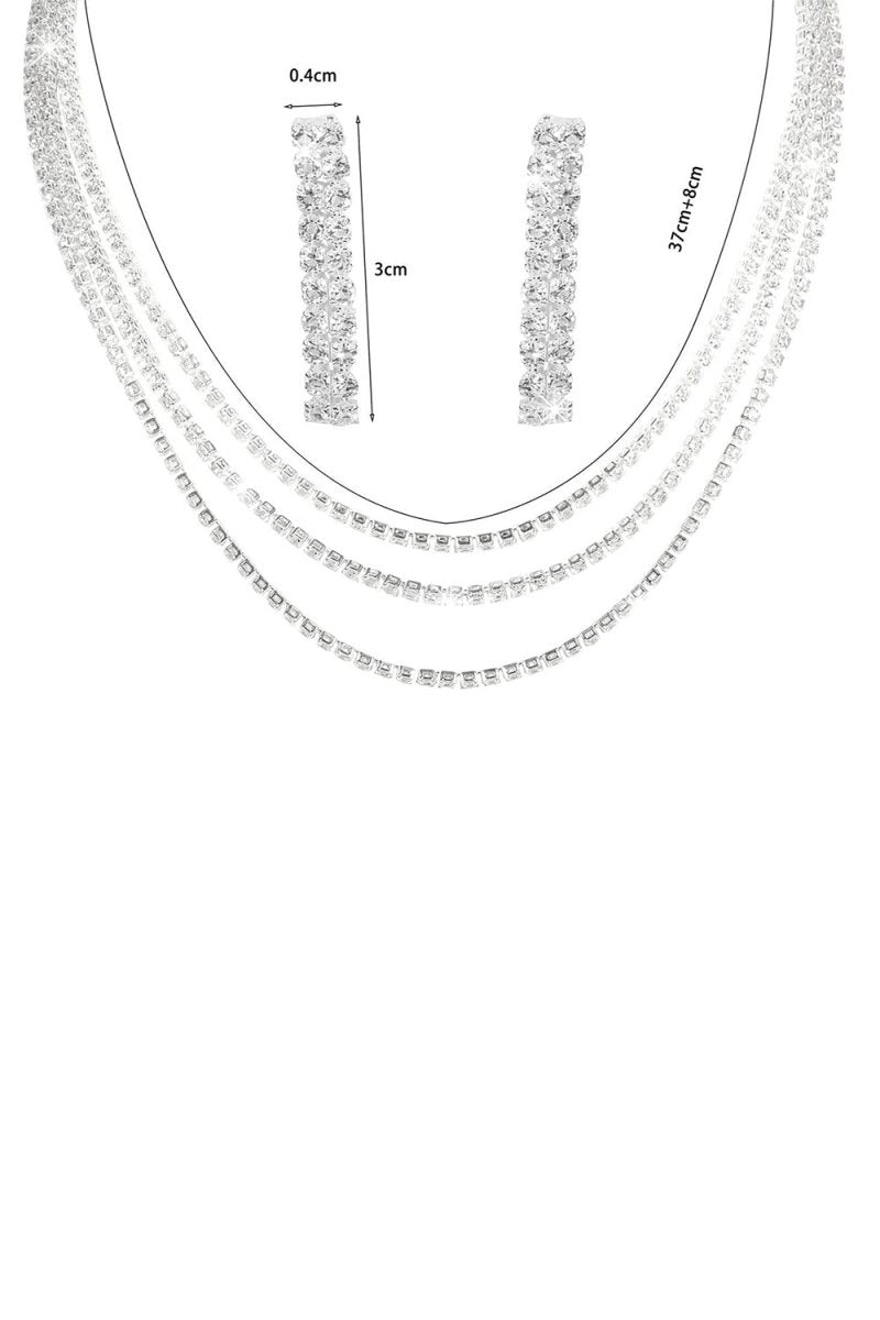 Sparkly Multilayer Thin Rhinestone Necklace And Earrings Set