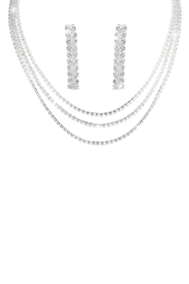 Sparkly Multilayer Thin Rhinestone Necklace And Earrings Set