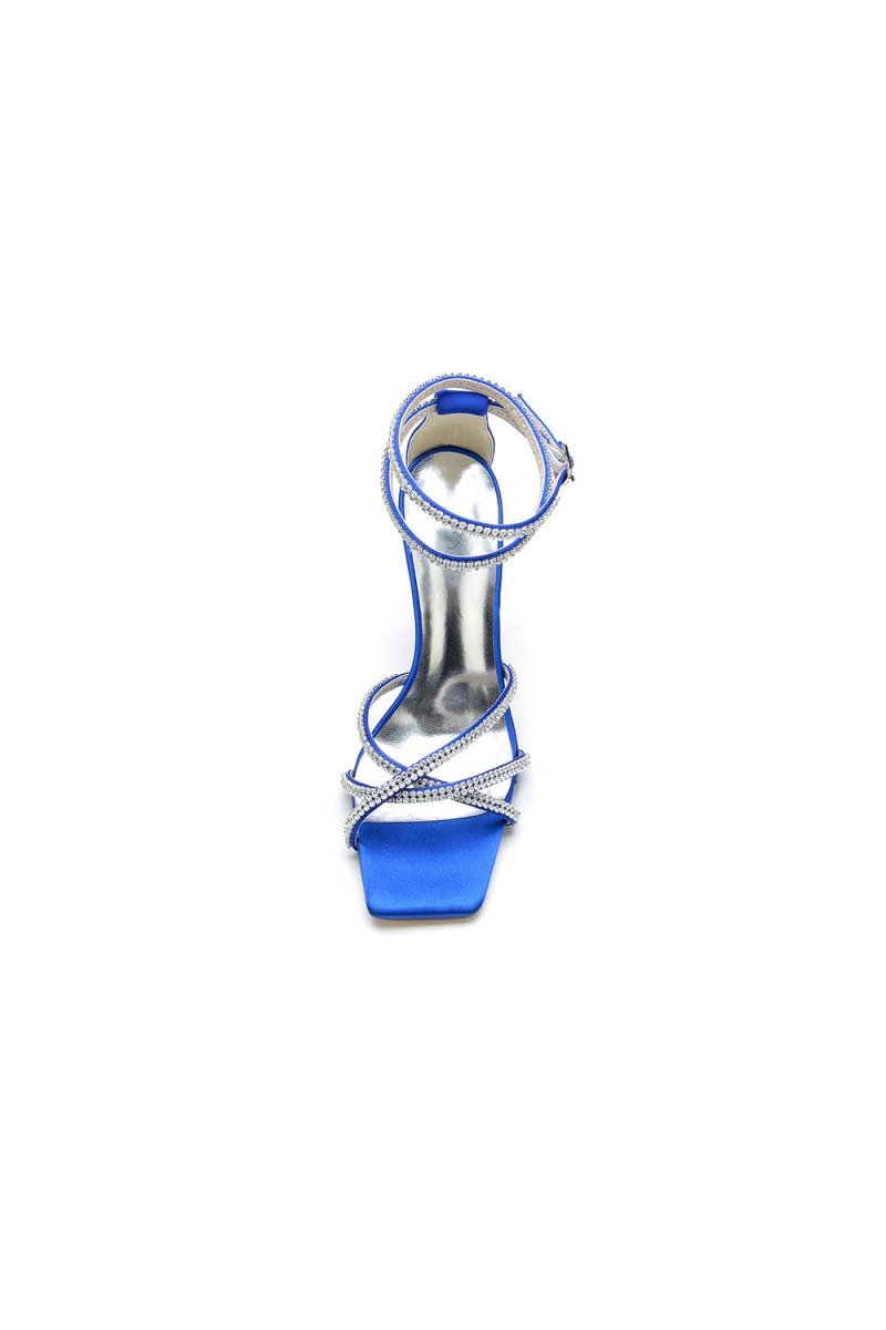 Square Open-Toe Beaded Strap Buckle Stiletto Heels