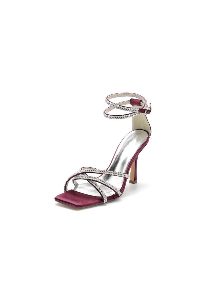 Square Open - Toe Beaded Strap Buckle Stiletto Heels - BOLODOO