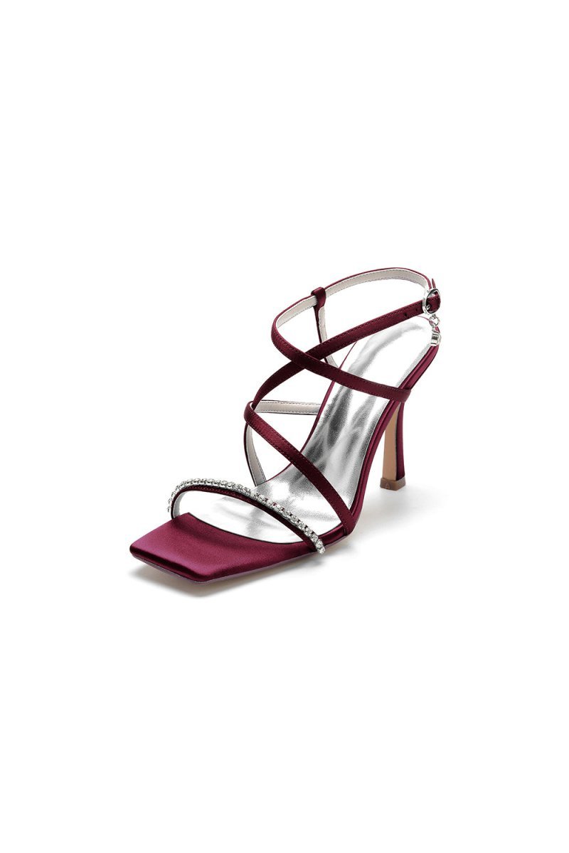 Square Open Toe Crystal Cross Straps Chunky Heels - BOLODOO
