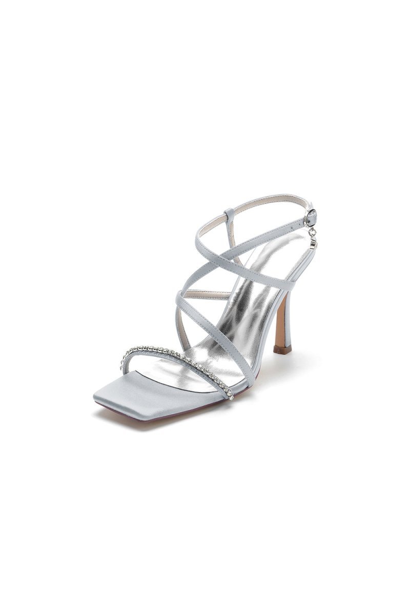 Square Open Toe Crystal Cross Straps Chunky Heels - BOLODOO