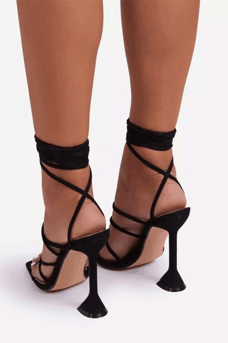 Square Open Toe Tie-Up Ankle Strap Stiletto Heels