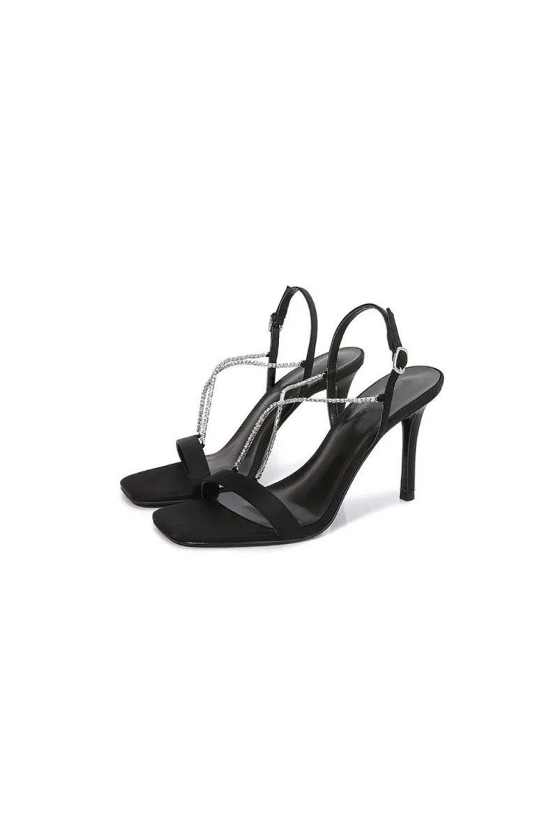 Square Toe Stiletto Black High Heels with Beading