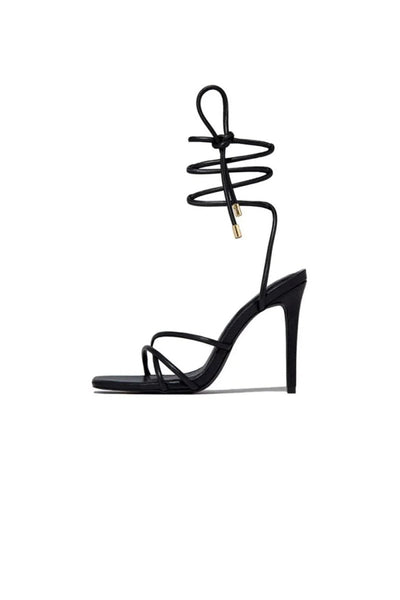 Squared Open Toe Strappy Silhouette Ankle Wrap Women Heeled Sandal - BOLODOO
