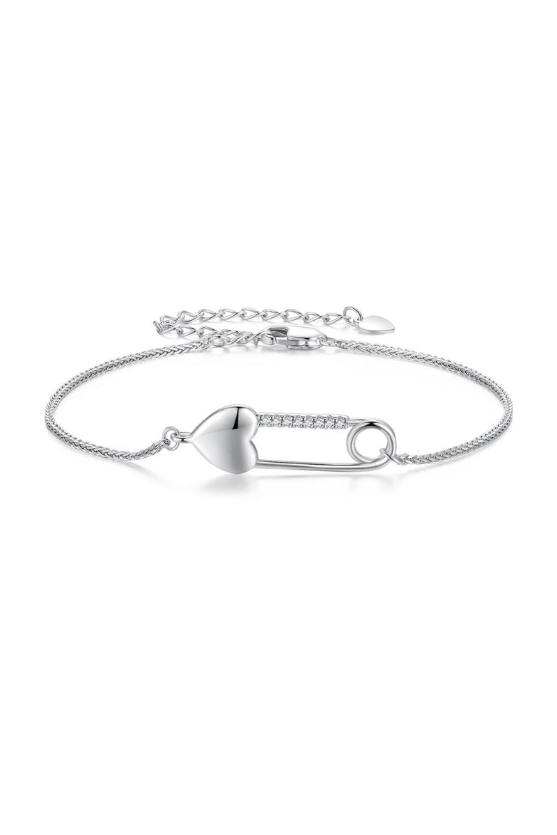 Sterling Silver Bracelet Chain with Heart Pin - BOLODOO