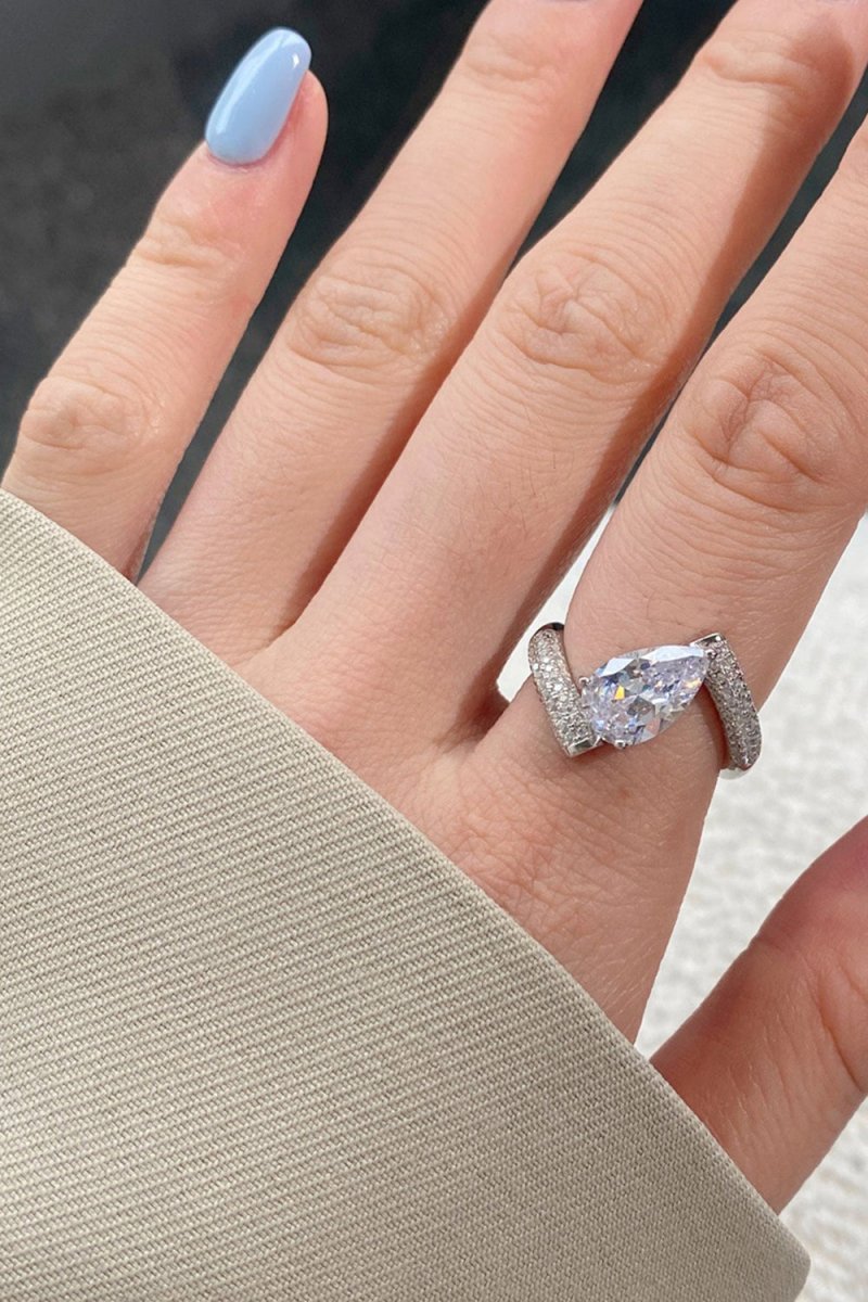 Sterling Silver Crushed Ice Pear Cut White Gemstone Wedding Ring