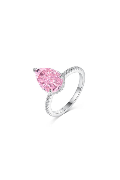 Sterling Silver Pear Cut Radiant Zircon Engagement Ring