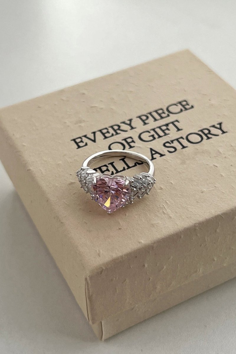 Sterling Silver Pink Heart Zircon Luxury Half Setting Ring