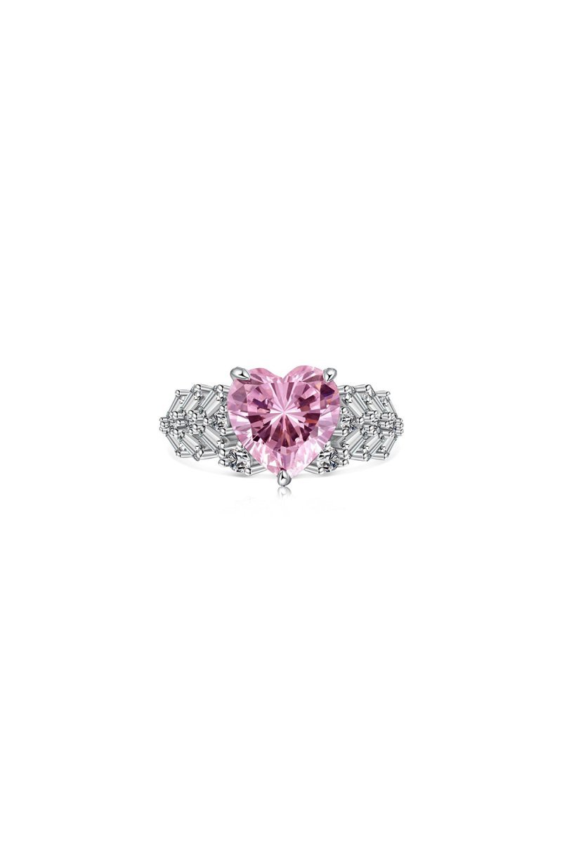 Sterling Silver Pink Heart Zircon Luxury Half Setting Ring - BOLODOO