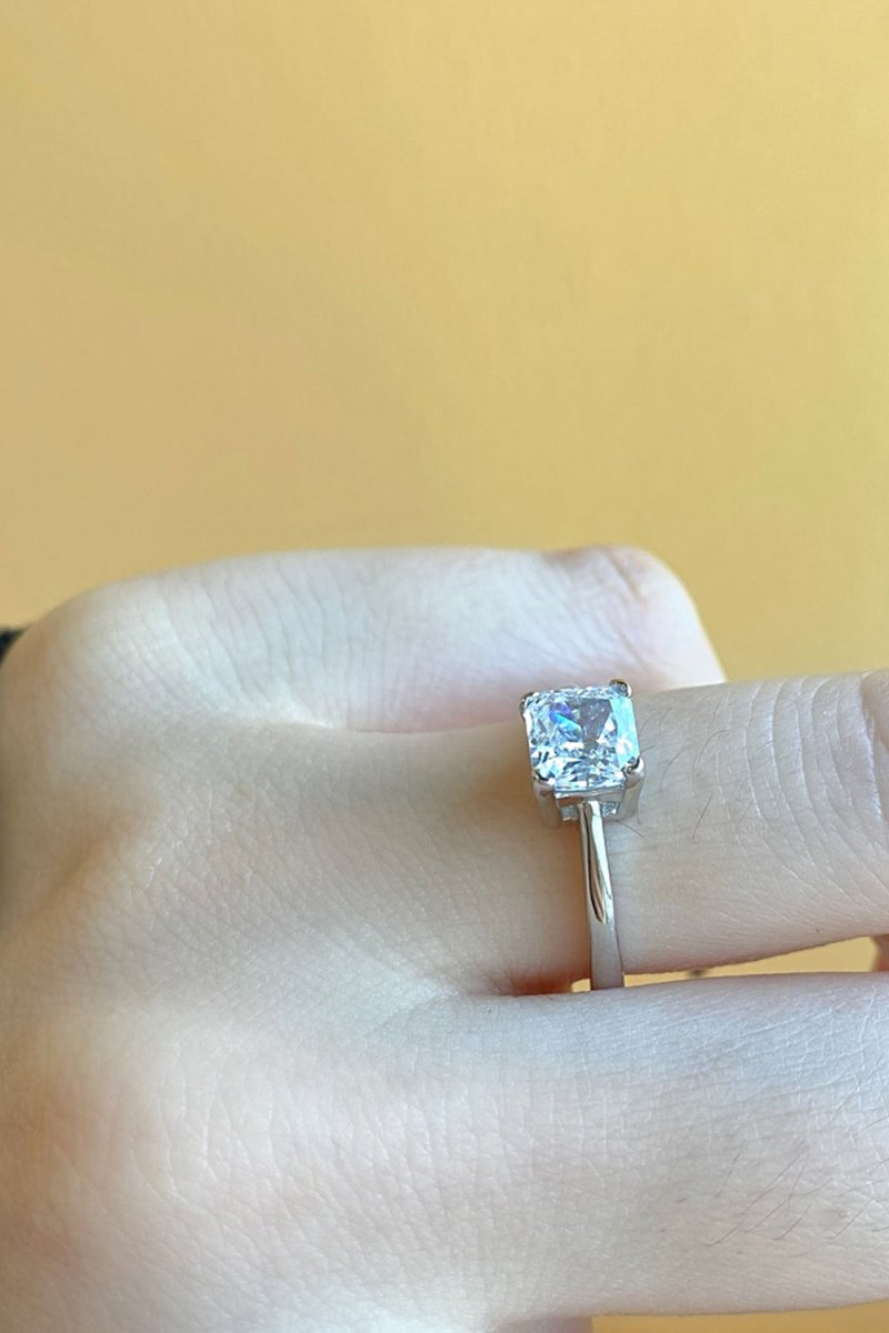 Sterling Silver Simple Square Zircon Ring