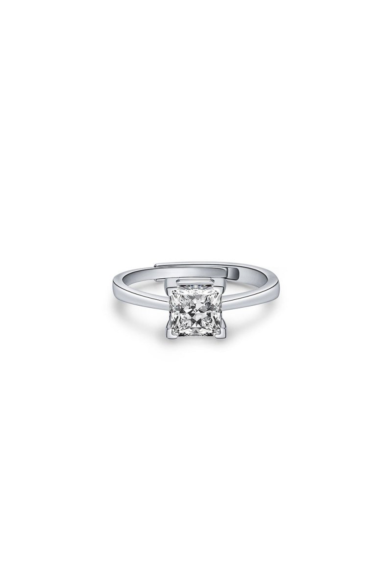 Sterling Silver Simple Square Zircon Ring - BOLODOO