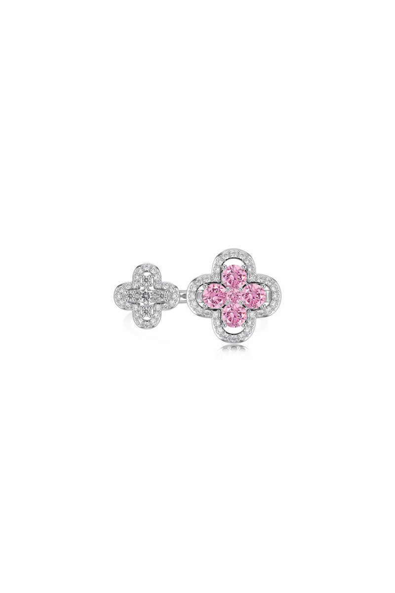 Sterling Silver Sparkling Four Leaf Clover Adjustable Open Ring - BOLODOO