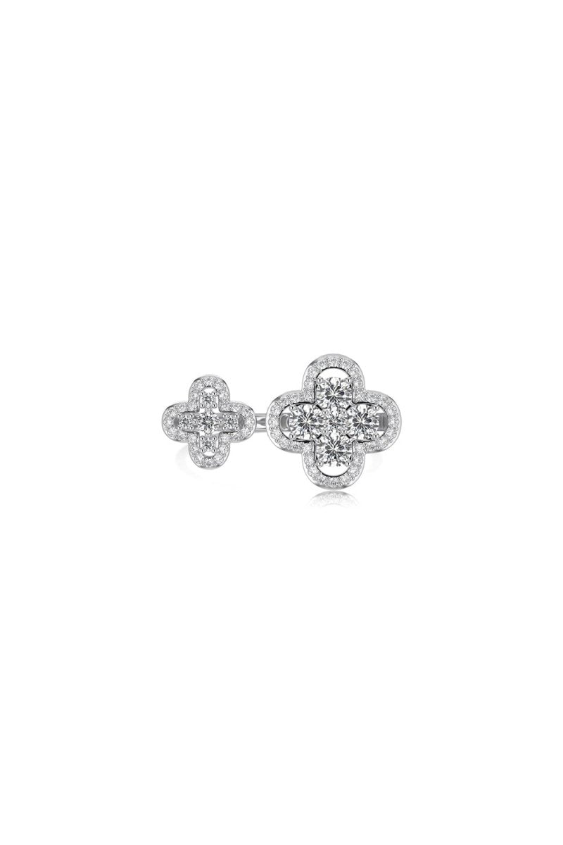 Sterling Silver Sparkling Four Leaf Clover Adjustable Open Ring - BOLODOO