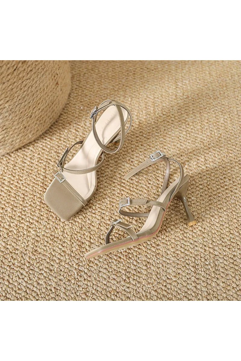 Strappy Open Toe Ankle Buckle Stiletto High Heels - BOLODOO