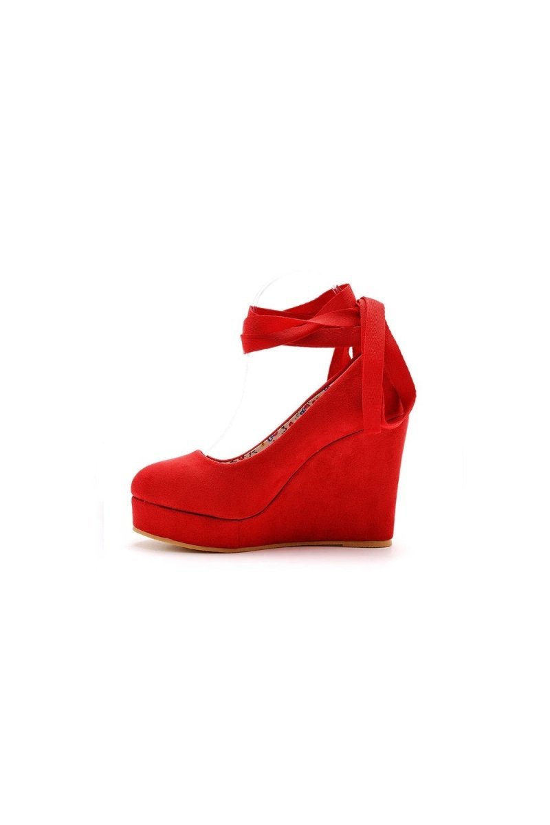 Sweet Round Toe Platform Heels Ankle Strap Wedges Heels - BOLODOO