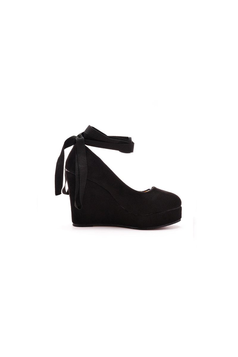 Sweet Round Toe Platform Heels Ankle Strap Wedges Heels - BOLODOO