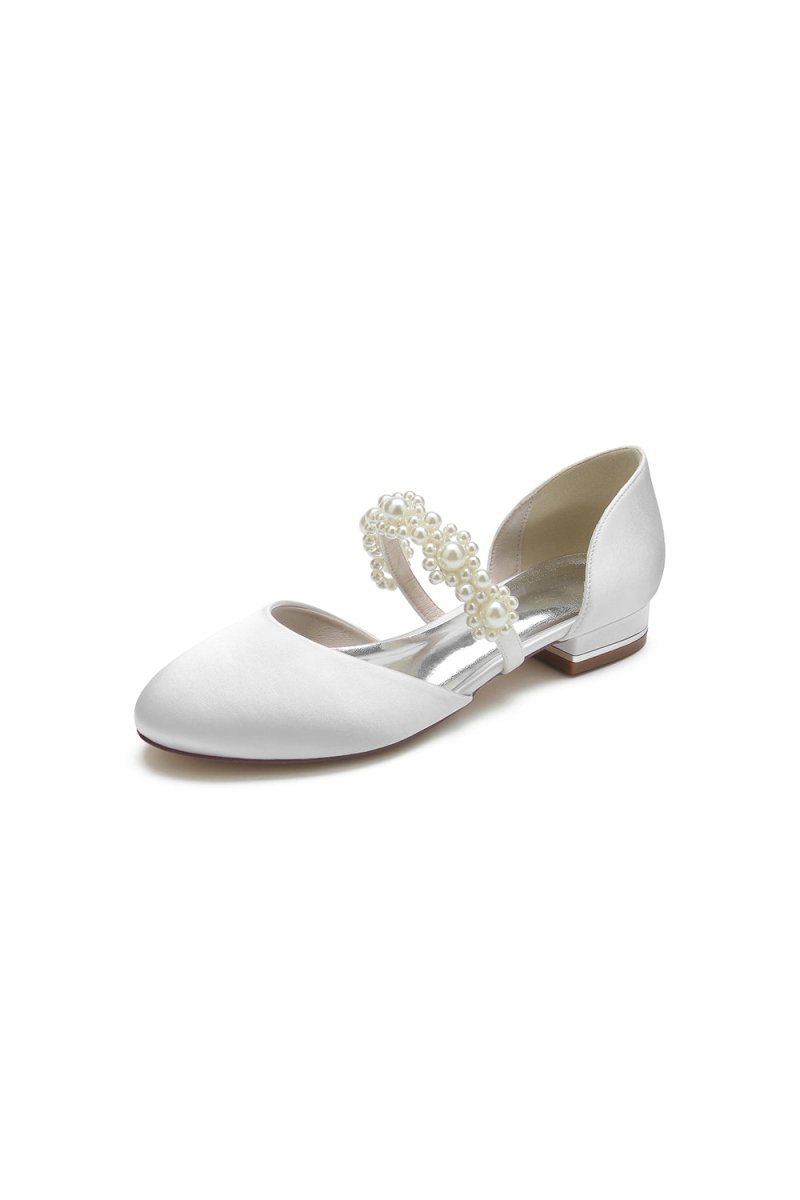 Sweet Round Toe Retro Pearl Strap Low Heels - BOLODOO