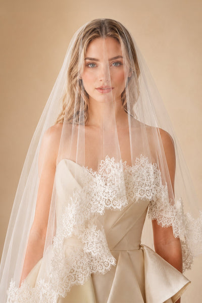 Tulle & Lace Traditional Drop Veils Wedding Veil in Ivory - BOLODOO Wedding Veils