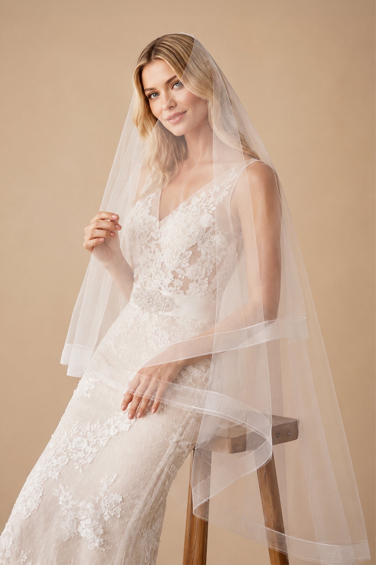 Two - Layers Tulle Knee Length Wedding Veils in Ivory - BOLODOO Wedding Veils