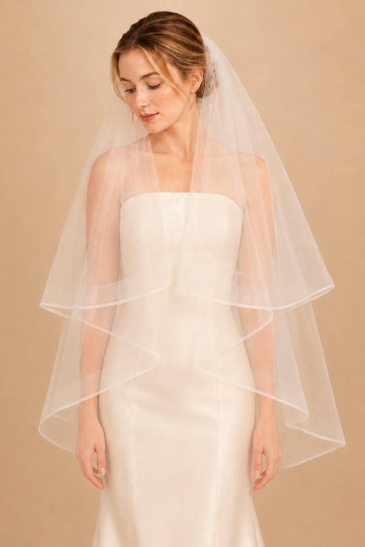Two Tier Short Wedding Veils in Ivory - BOLODOO Wedding Veils