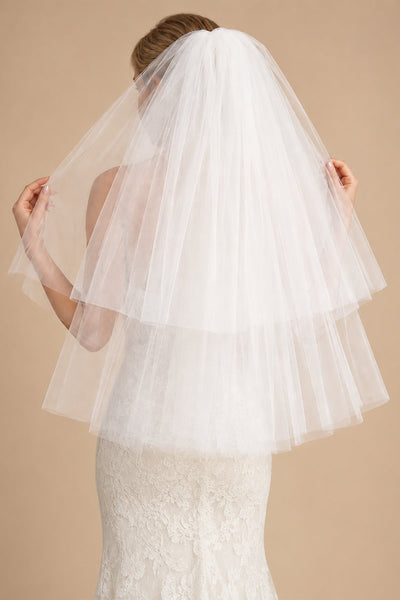 Two Tier Simple Short Wedding Veils in White - BOLODOO Wedding Veils