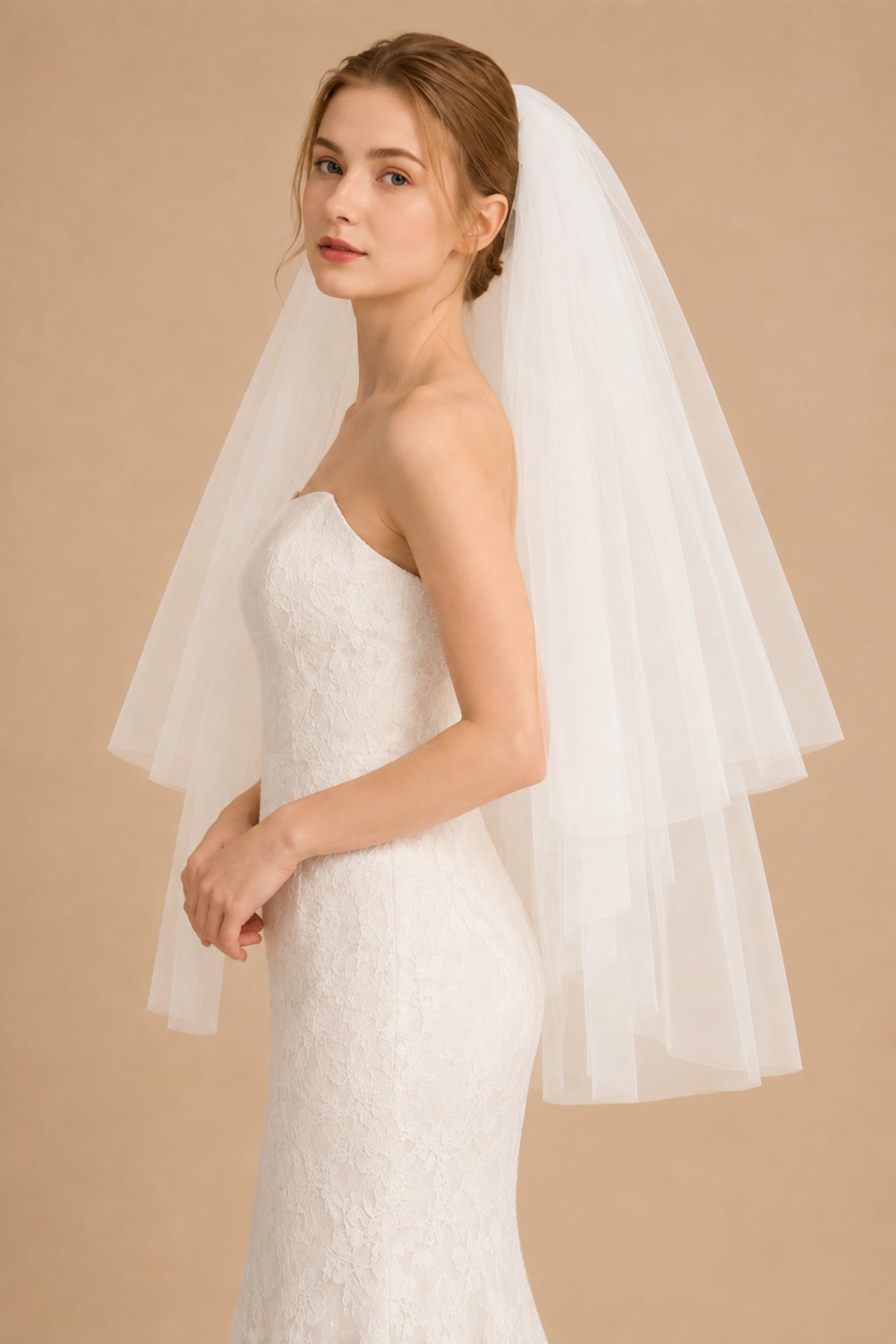 Two Tier Simple Hip Veil Wedding Veils in White