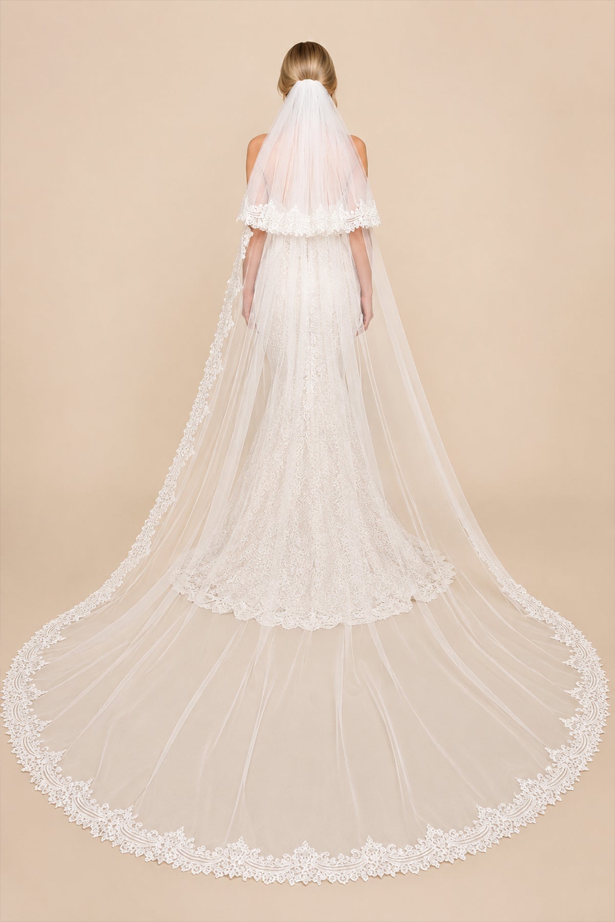 Two Tiers Lace Cathedral Wedding Veils in White