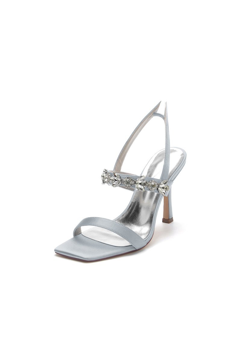 Unique Square Open Toe Crystal Strap Chunky Heels - BOLODOO