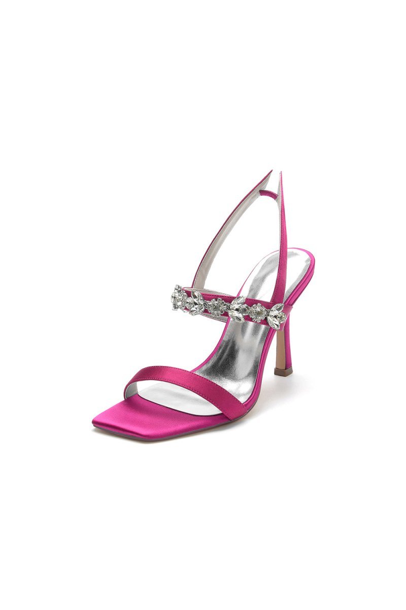 Unique Square Open Toe Crystal Strap Chunky Heels - BOLODOO