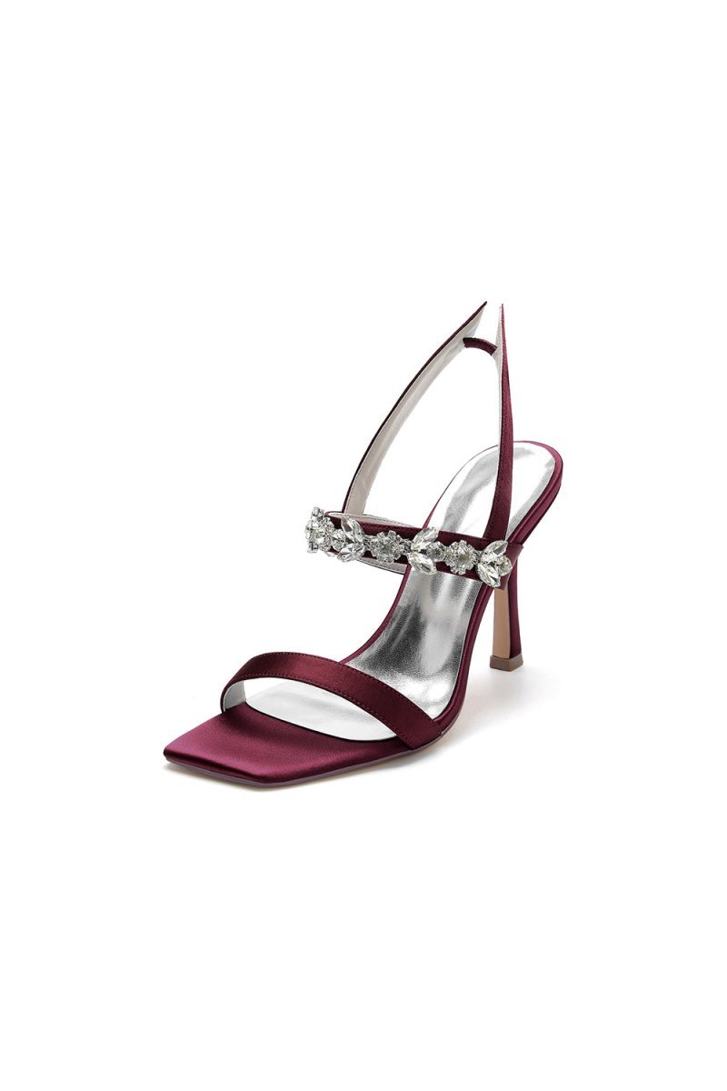 Unique Square Open Toe Crystal Strap Chunky Heels - BOLODOO