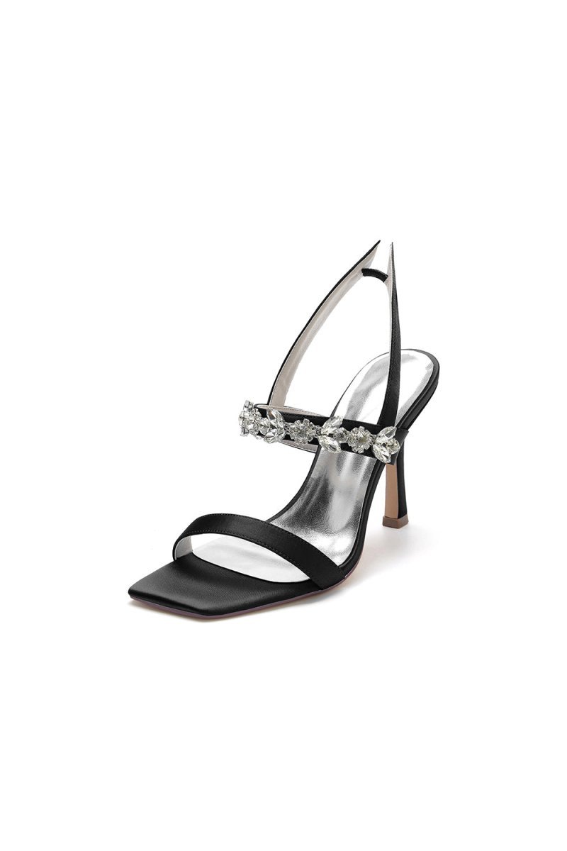 Unique Square Open Toe Crystal Strap Chunky Heels - BOLODOO