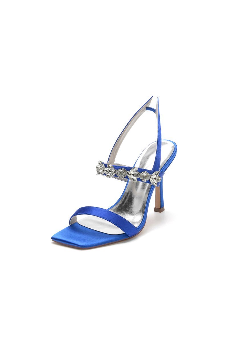 Unique Square Open Toe Crystal Strap Chunky Heels - BOLODOO