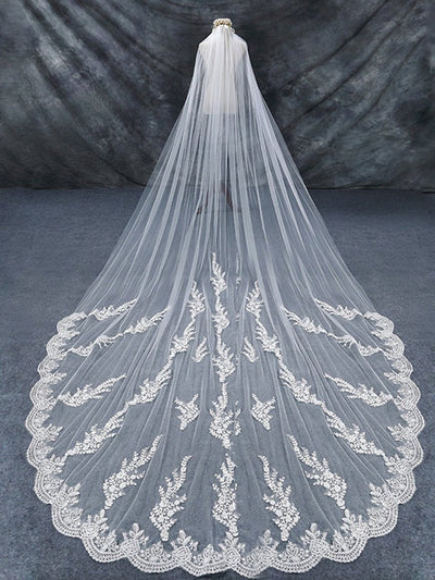 Vintage Floral Lace Cathedral Veil Bridal Veil Wedding Veil - BOLODOO