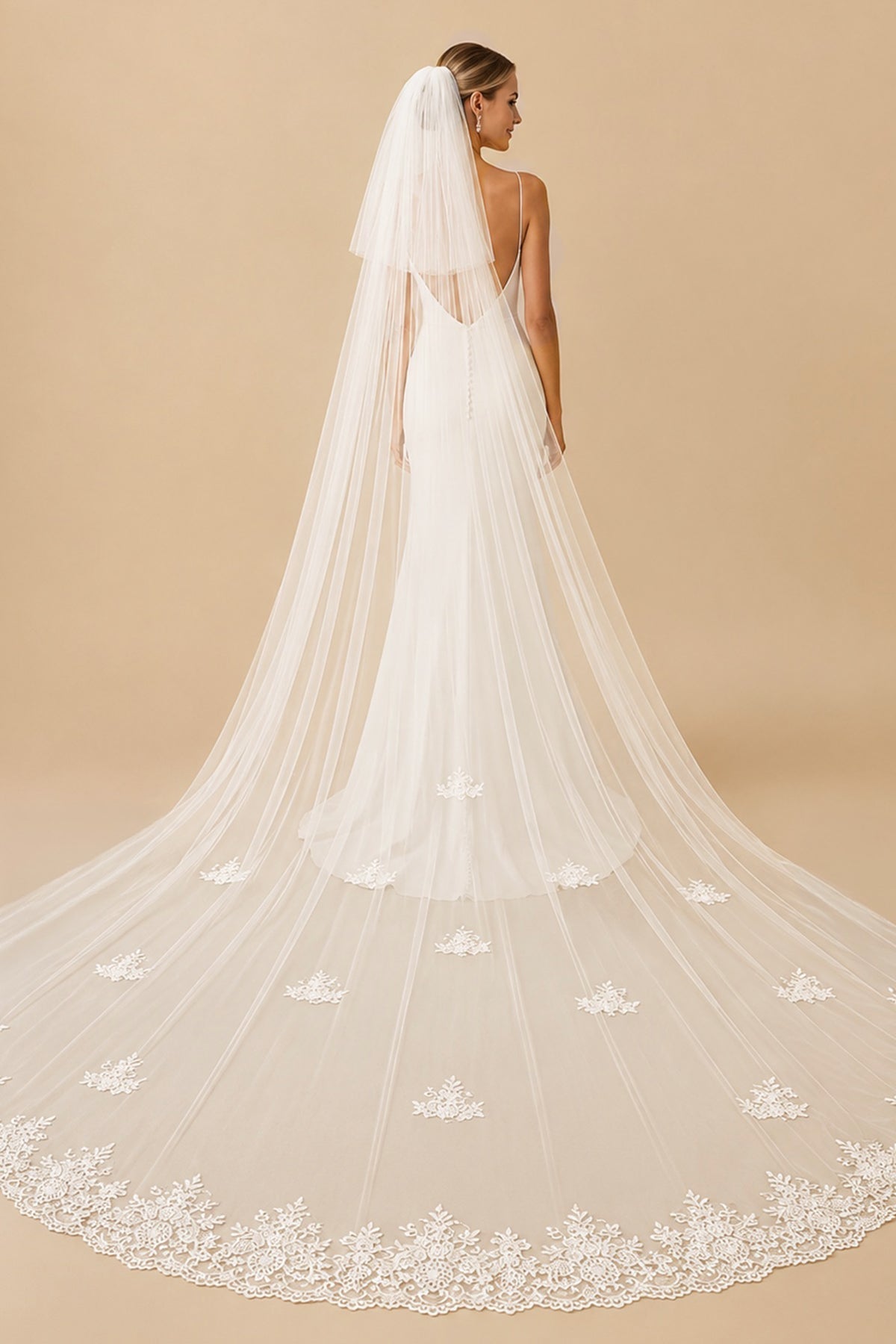 Vintage Lace Cute Appliques Long Chapel Veils Wedding Veil in Ivory - BOLODOO Wedding Veils