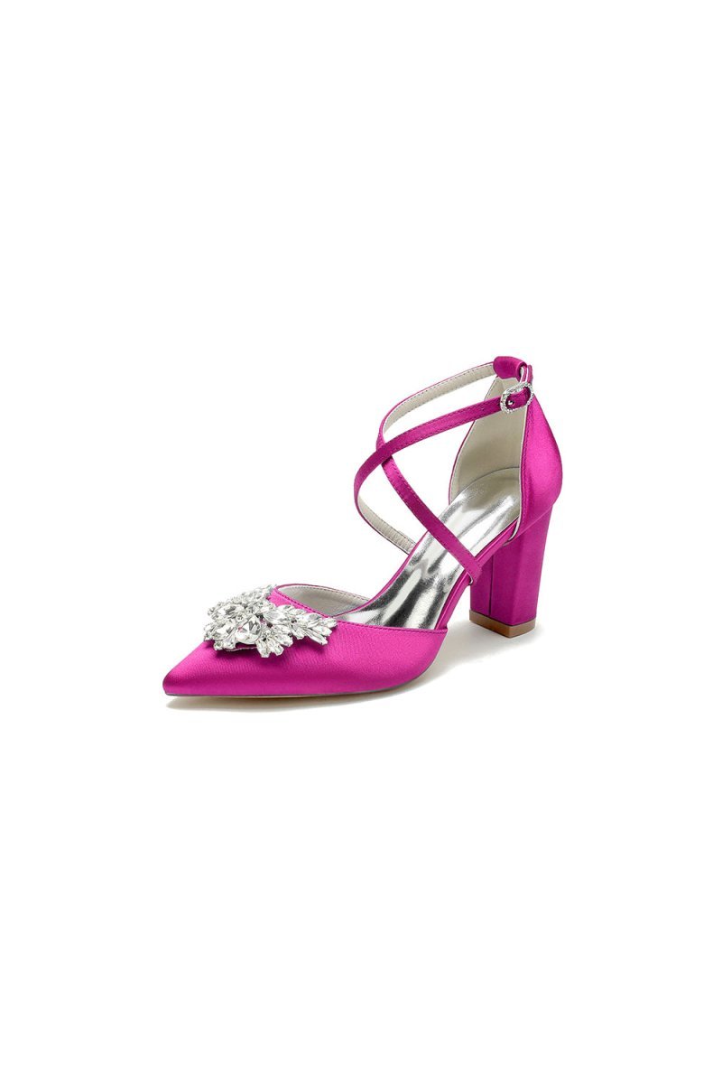 White Cross - Strap Pump with Crystal Flower Accent - BOLODOO