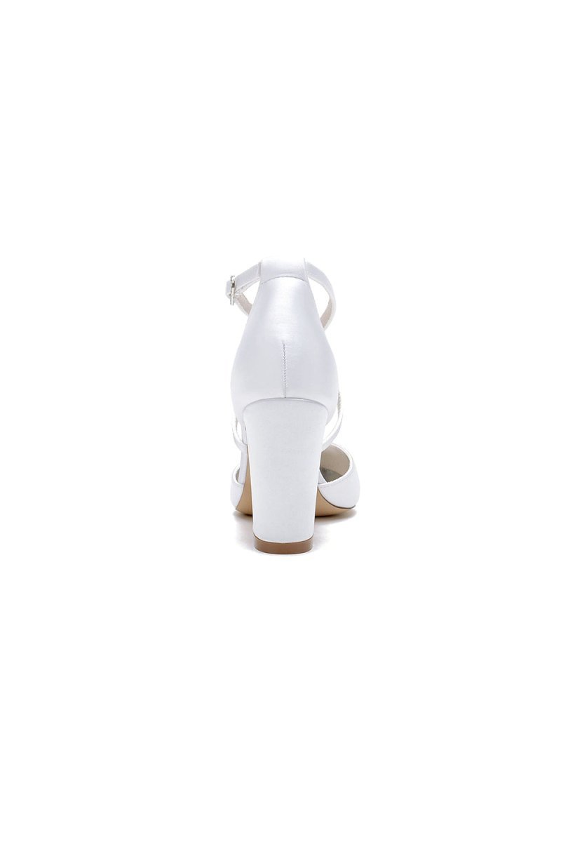 White Cross-Strap Pump with Crystal Flower Accent