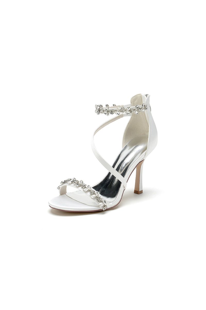 White Elegant High Heels with Crystal and Silver Accents - BOLODOO