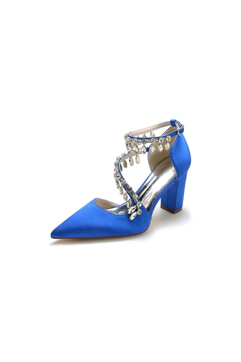 White High Heels with Chain and Crystal Accent - BOLODOO